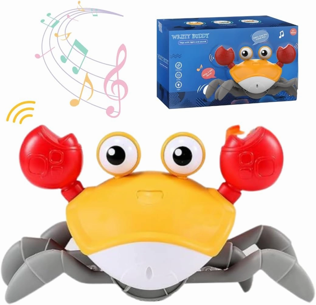 Crawling Crab – Moving, Dancing, Walking Toy for Babies & Toddlers | Interactive Tummy Time Crab with Music & Lights | Boys & Girls Infant Crawling Toys & Baby (Blue) (Yellow)
