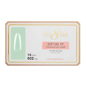 Cre8tion Soft Gel Nail Tips, Short Round Shape, 602 Tips in 14 Sizes (00-9) for Professional Nail Extensions