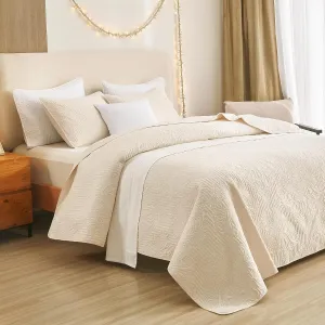 Cream Quilt Set Twin Size - Lightweight Summer Bedspread, Soft Oversized Twin Quilt Bedding Set for All Seasons, Machine Washable, 3 Pieces