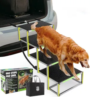 CreatureCops™ Dog Steps for Car | Glow-in-The-Dark, 175lb Support | Foldable, Non-Slip Dog Stairs for Large Dogs | Lightweight Aluminum with Carry Bag | 4 Steps for Car & Home