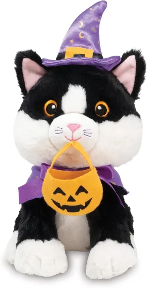 Cuddle Barn - Trick-or-Treat Tammy | Animated Halloween Tuxedo Cat Stuffed Animal Plush Toy, Dressed as Wizard Twirls to I Want Candy, 9 inches