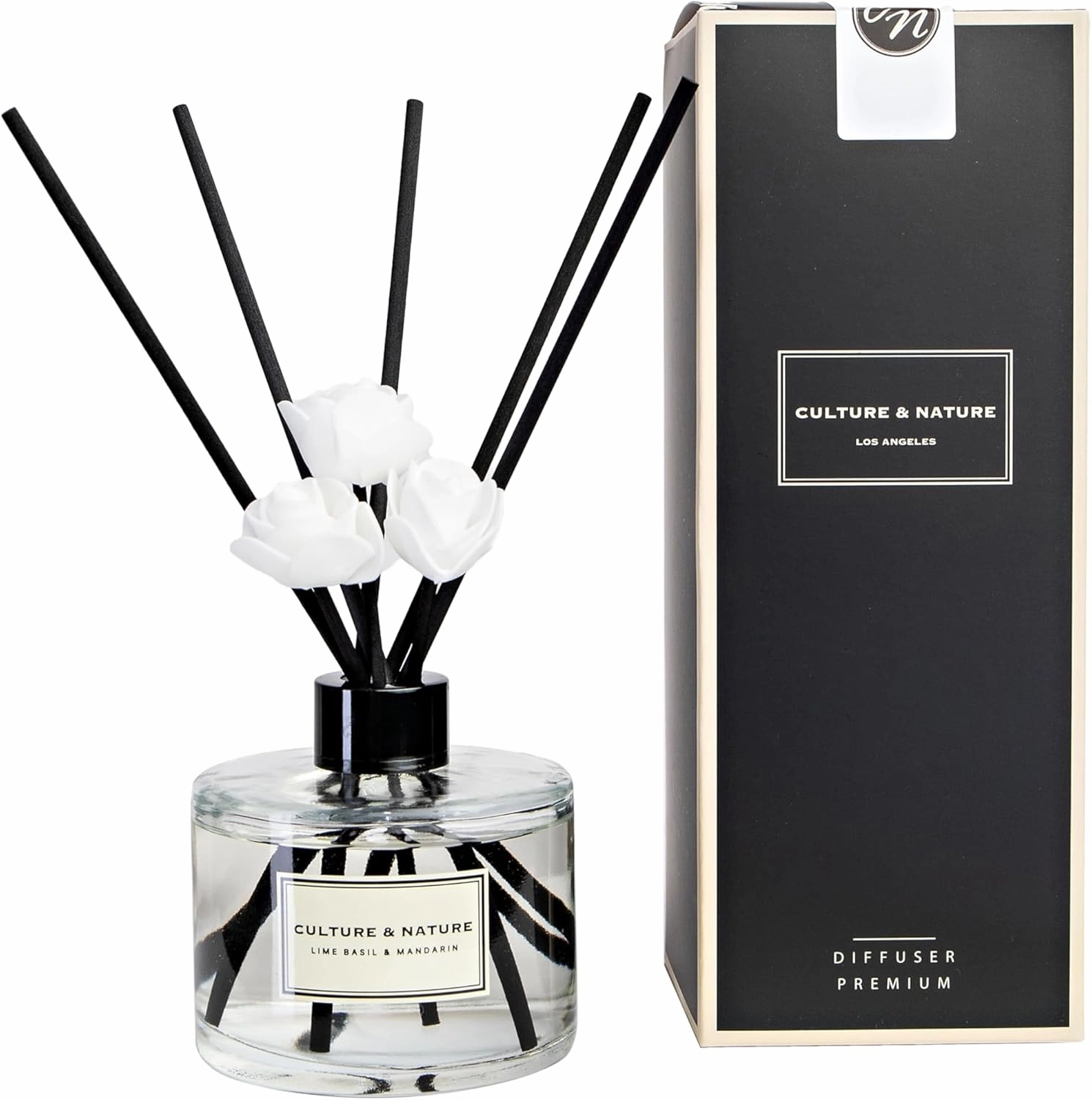 CULTURE & NATURE Reed Diffuser Set 6.7oz (200ml) Lime Basil Mandarin Scented Diffuser with Sticks Home Fragrance Reed Diffuser for Bathroom Shelf Decor