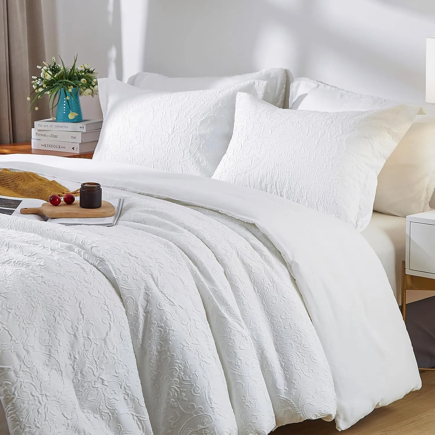 Cupocupa King Size Comforter Set; Bed in A Bag 7 Pieces Comforter Sets; Ultra-Soft Lightweight King Comforter; Floral Bedding Set for All Seasons