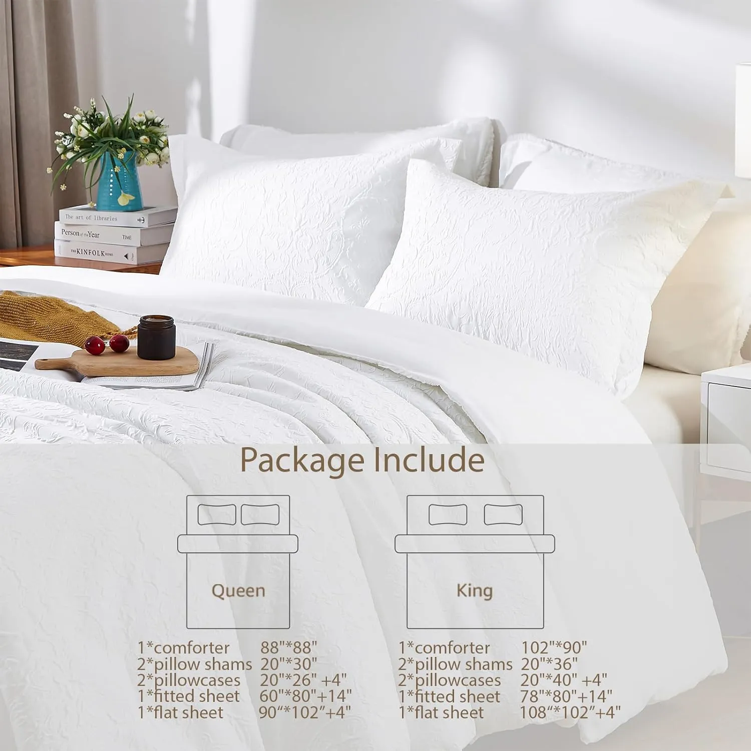 Cupocupa King Size Comforter Set; Bed in A Bag 7 Pieces Comforter Sets; Ultra-Soft Lightweight King Comforter; Floral Bedding Set for All Seasons
