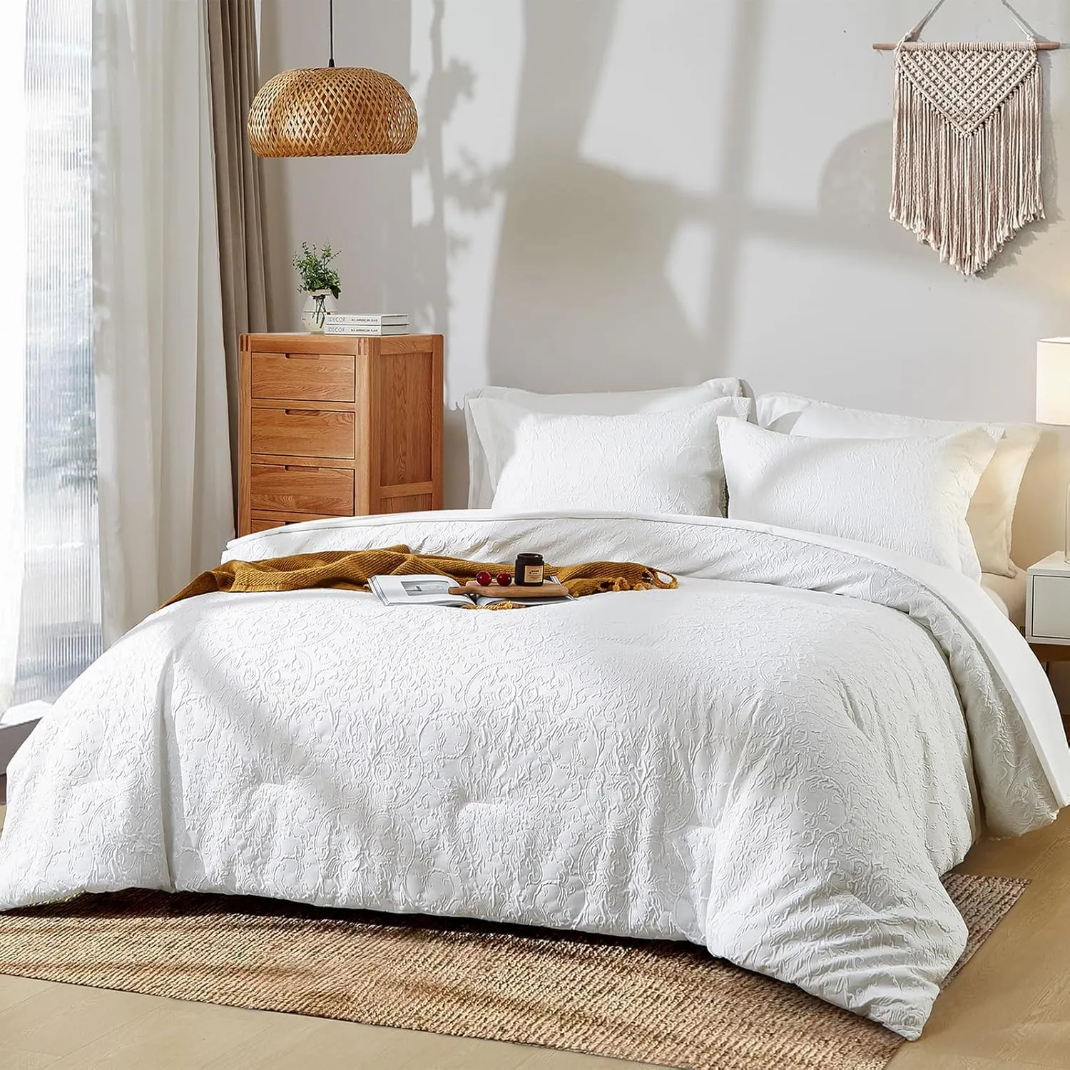 Cupocupa King Size Comforter Set; Bed in A Bag 7 Pieces Comforter Sets; Ultra-Soft Lightweight King Comforter; Floral Bedding Set for All Seasons