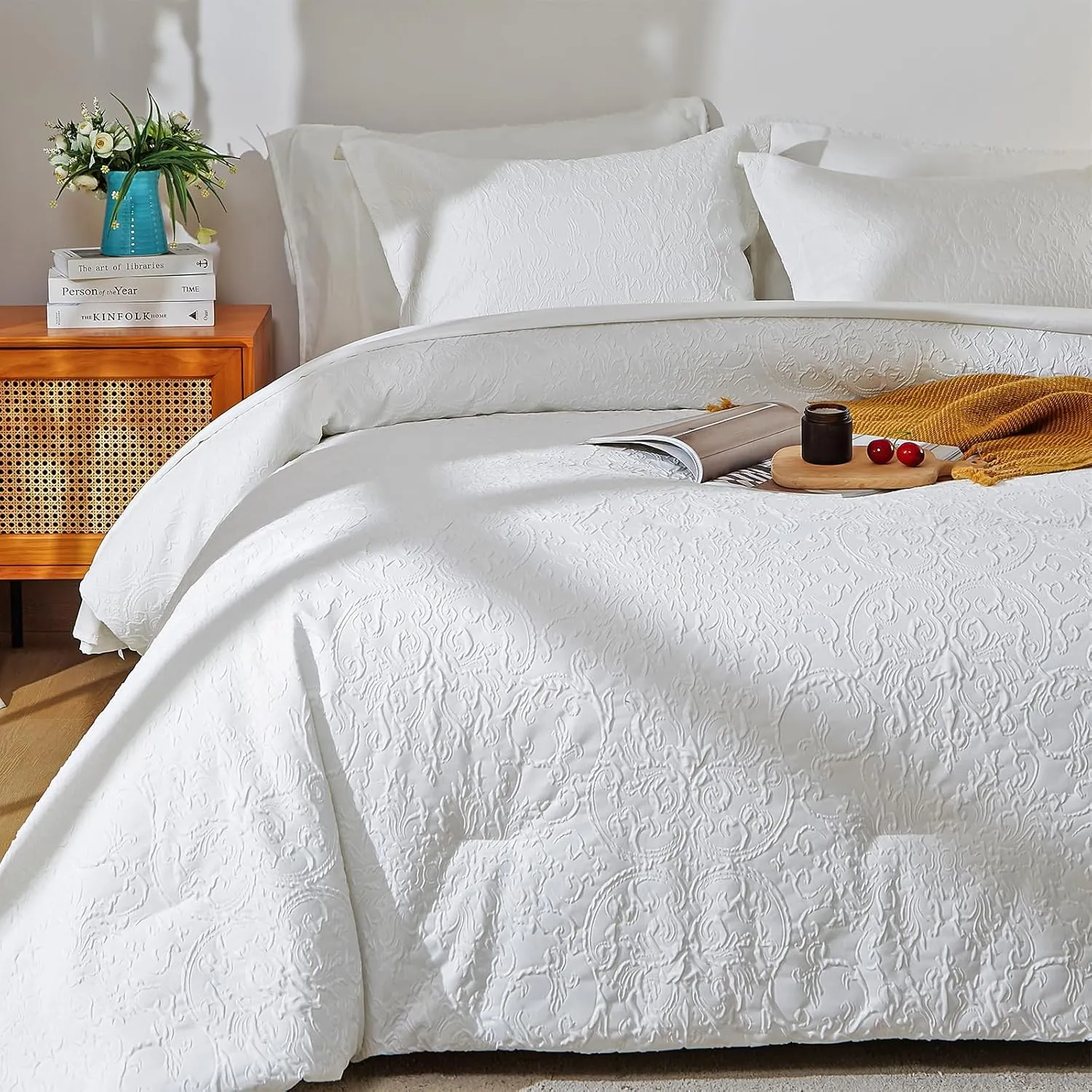 Cupocupa King Size Comforter Set; Bed in A Bag 7 Pieces Comforter Sets; Ultra-Soft Lightweight King Comforter; Floral Bedding Set for All Seasons