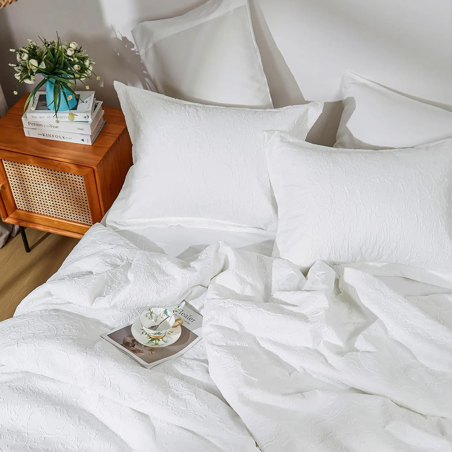 Cupocupa King Size Comforter Set; Bed in A Bag 7 Pieces Comforter Sets; Ultra-Soft Lightweight King Comforter; Floral Bedding Set for All Seasons