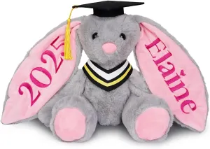 Custom Graduation Plush Bunny Gift 2025 for Her Him, Embroidered Bunny Graduation Stuffed Animal with Name for Kids Girls Boys, Kindergarten High School College Graduation Gifts