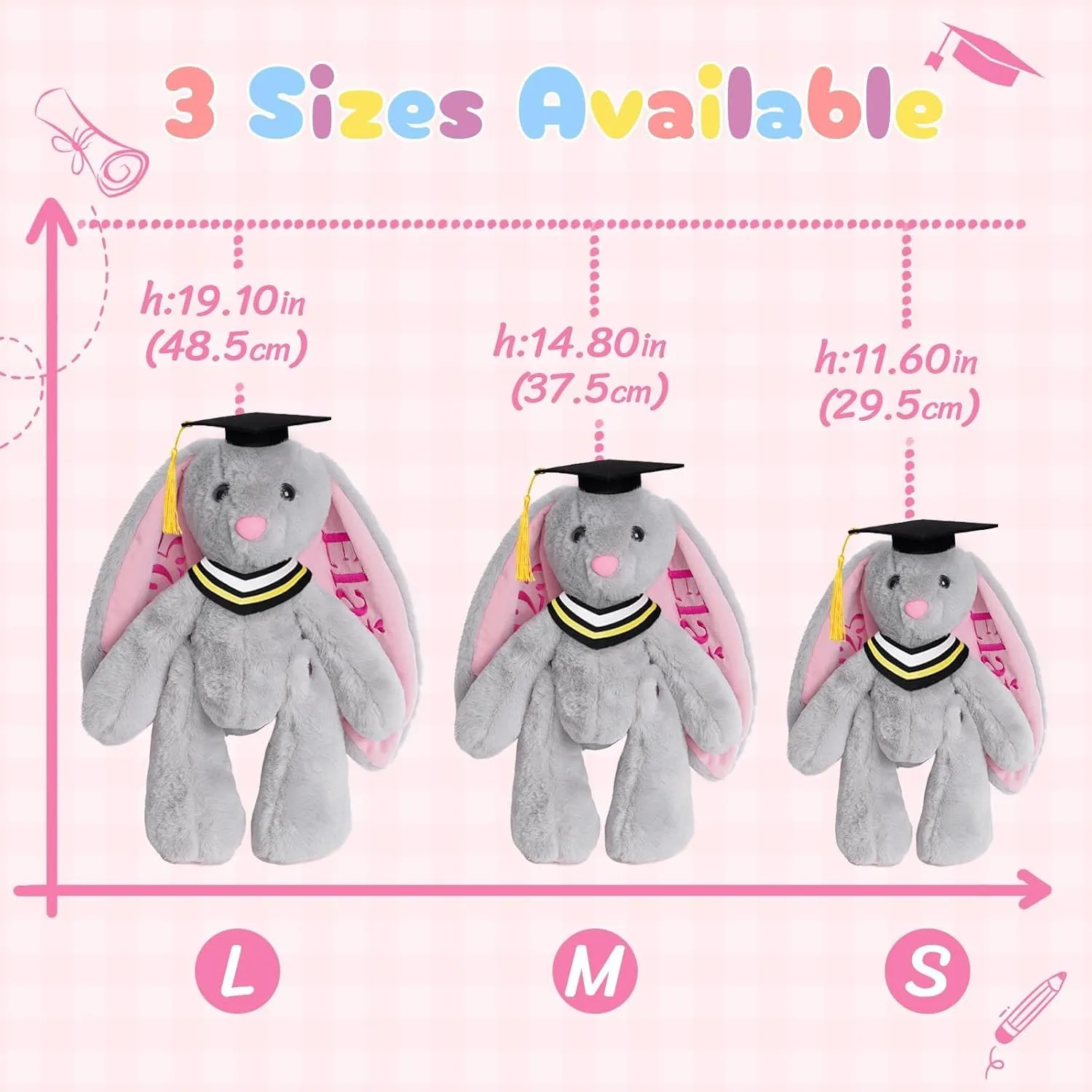 Custom Graduation Plush Bunny Gift 2025 for Her Him, Embroidered Bunny Graduation Stuffed Animal with Name for Kids Girls Boys, Kindergarten High School College Graduation Gifts