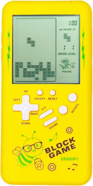 Cute Cartoon Pattern Brick Game Console Built-in Multi-Block Games Racing/Tank Battle Retro Pocket Game Machine Electronic Game Portable Toys for Children/Adults (Yellow)