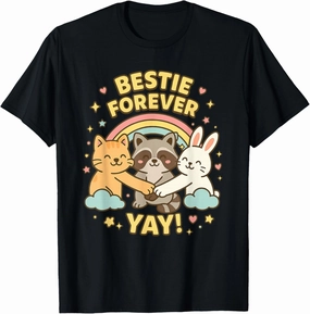 Cute Cat Raccoon Bunny Rainbow Bestie Forever for Kids T-Shirt