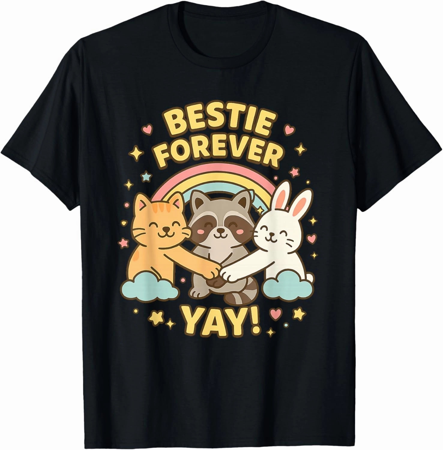 Cute Cat Raccoon Bunny Rainbow Bestie Forever for Kids T-Shirt