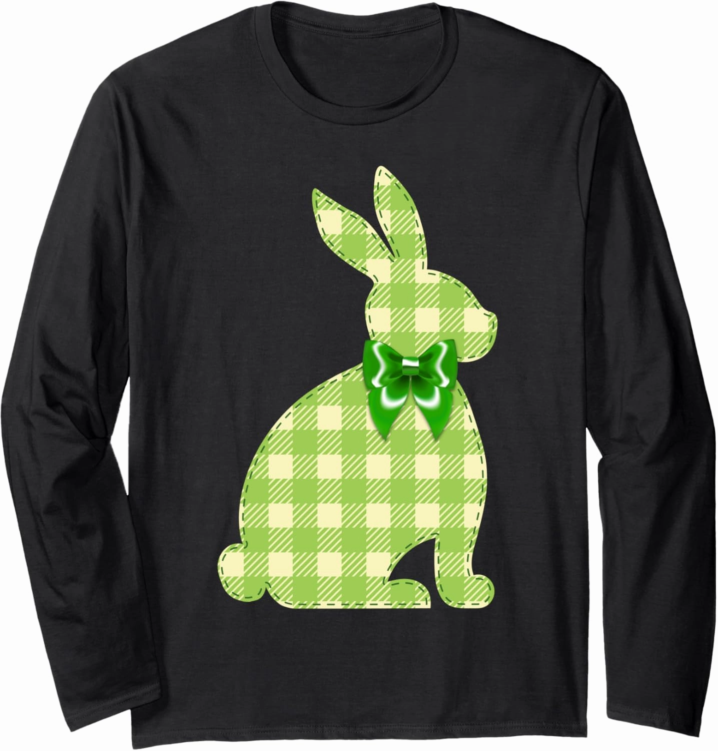 Cute Plaid Bunny Stitch Artwork Bow - Buffalo Check Rabbit Long Sleeve T-Shirt