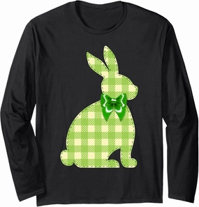 Cute Plaid Bunny Stitch Artwork Bow - Buffalo Check Rabbit Long Sleeve T-Shirt