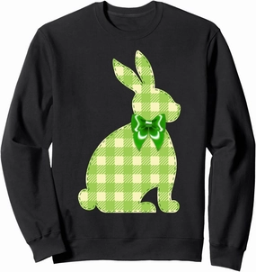 Cute Plaid Bunny Stitch Artwork Bow - Buffalo Check Rabbit Sweatshirt