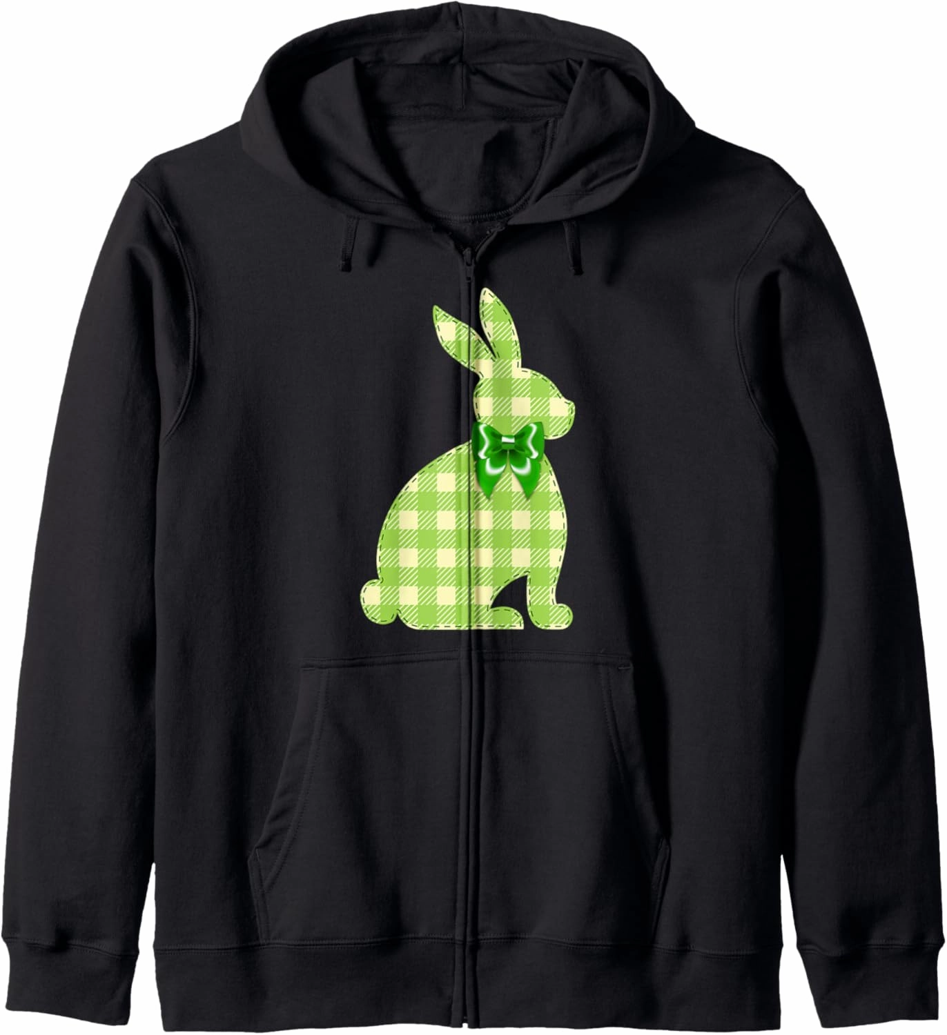 Cute Plaid Bunny Stitch Artwork Bow - Buffalo Check Rabbit Zip Hoodie