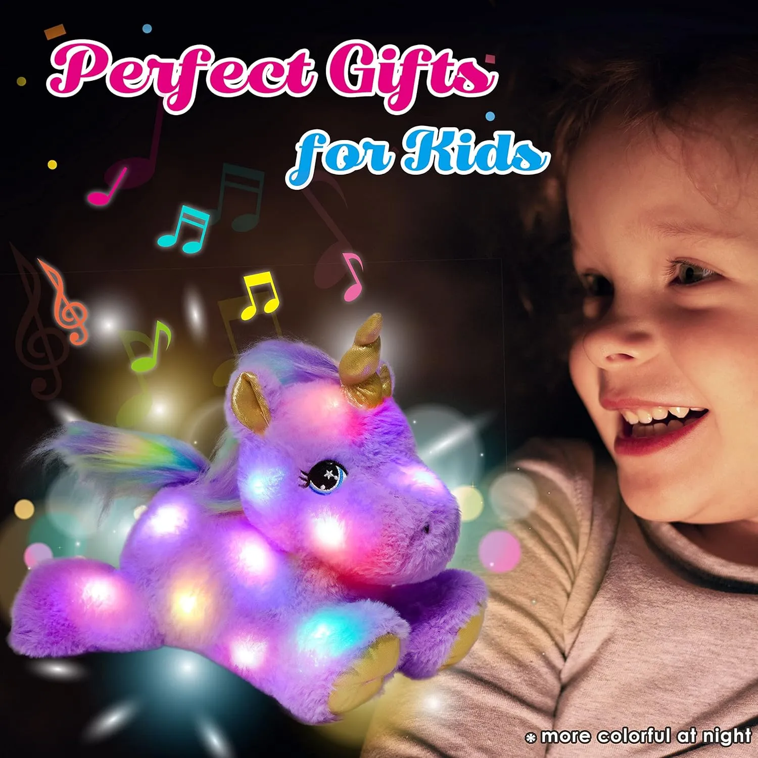 Cuteoy Musical Plush Purple Unicorn Stuffed Animal Glowing LED Light-up Nightlight Toys Singing Lullabies Birthday Christmas Plushies Gifts for Kids Boys Girls,13"