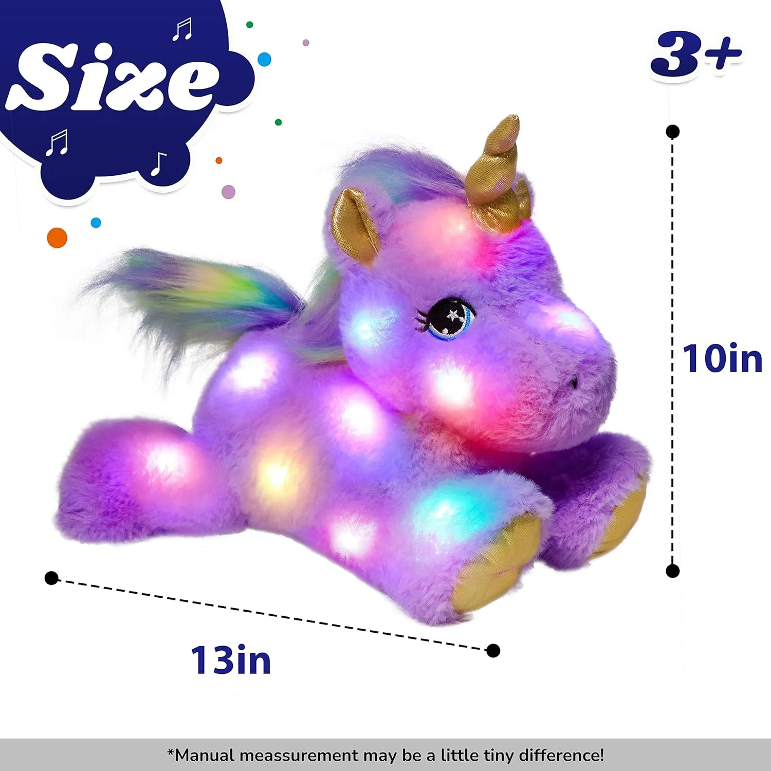 Cuteoy Musical Plush Purple Unicorn Stuffed Animal Glowing LED Light-up Nightlight Toys Singing Lullabies Birthday Christmas Plushies Gifts for Kids Boys Girls,13"