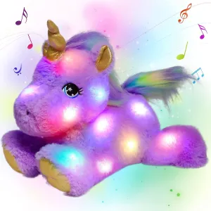 Cuteoy Musical Plush Purple Unicorn Stuffed Animal Glowing LED Light-up Nightlight Toys Singing Lullabies Birthday Christmas Plushies Gifts for Kids Boys Girls,13"