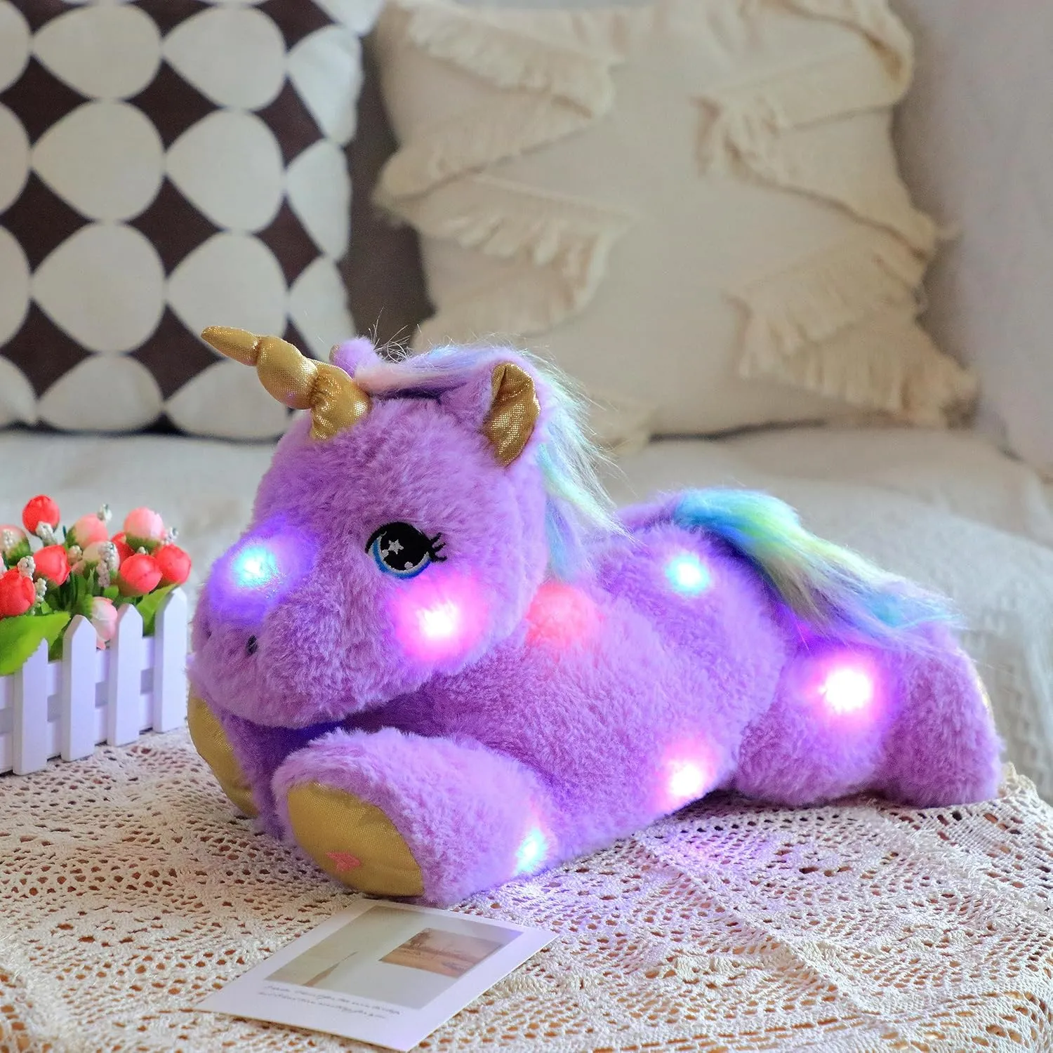 Cuteoy Musical Plush Purple Unicorn Stuffed Animal Glowing LED Light-up Nightlight Toys Singing Lullabies Birthday Christmas Plushies Gifts for Kids Boys Girls,13"