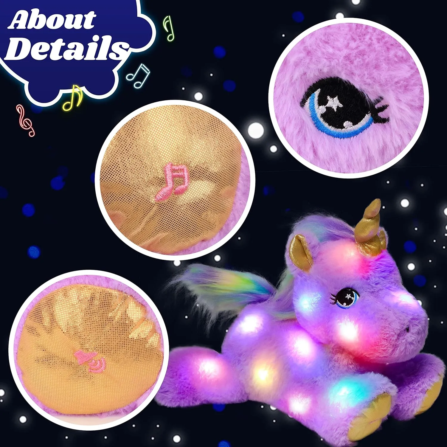 Cuteoy Musical Plush Purple Unicorn Stuffed Animal Glowing LED Light-up Nightlight Toys Singing Lullabies Birthday Christmas Plushies Gifts for Kids Boys Girls,13"
