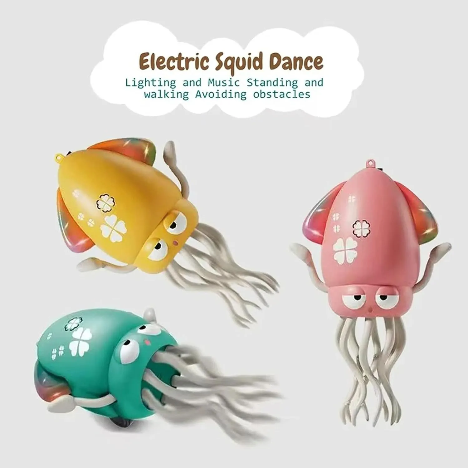 Dancing Octopus Toy, Electric Dancing Octopus Toy with LED & Music, Crawling Dancing Automatic Obstacle Sensor Toys for Indoor Cat Dog (Yellow)
