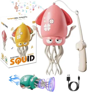 Dancing Octopus Toy, Magic Electric Dancing Octopus Toy with Colorful LED Lights & USB Charging, Playful Octopu Toys with Automatic Obstacle Avoidance and Fishing Rod for All Ages (Pink)