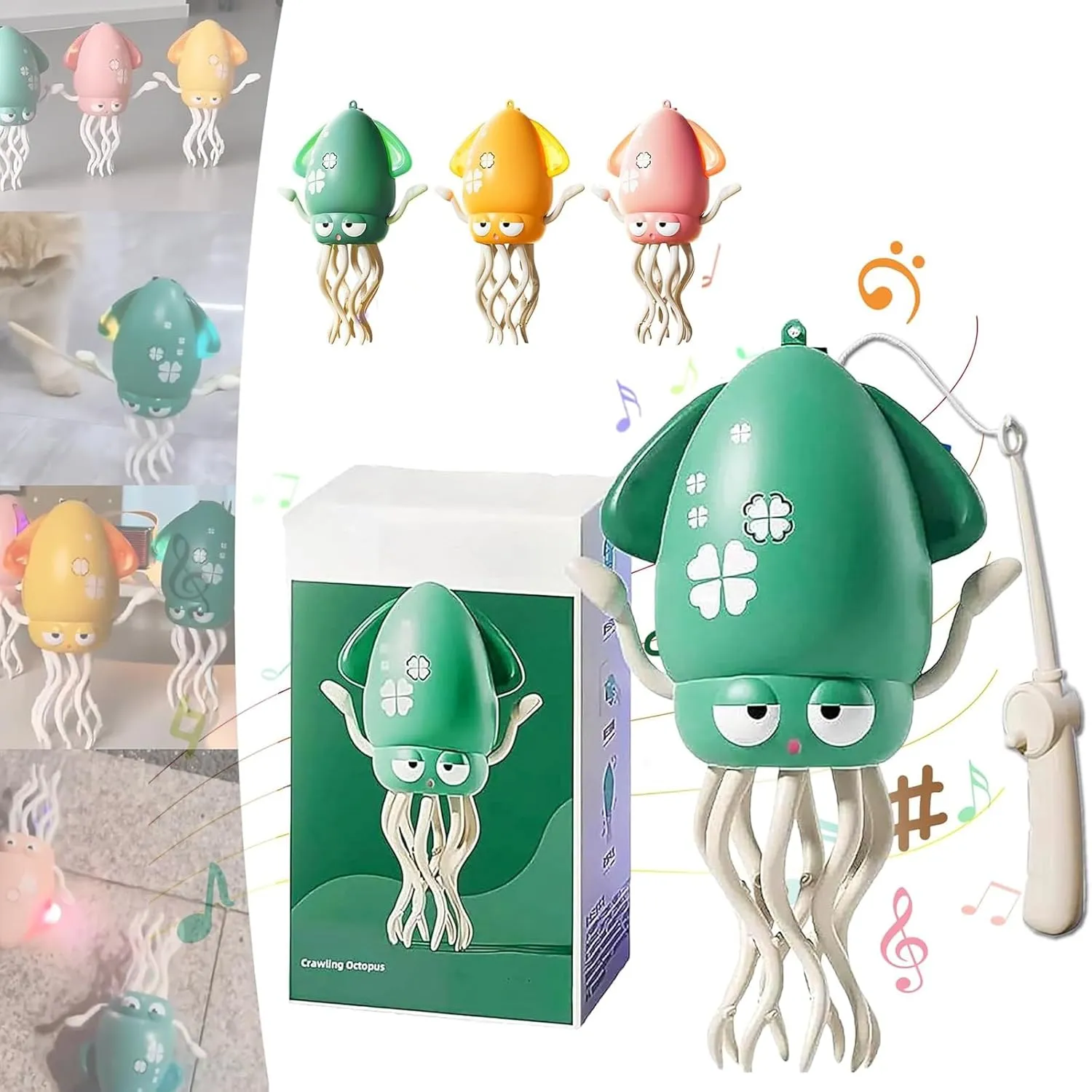 Dancing Octopus Toy, Smart Tentacle Explorer, 2025 New Electric Auto Avoid Crawling Octopus with Led,Electric Automatic Obstacle Avoidance Octopus (Green (Fishing Rod))