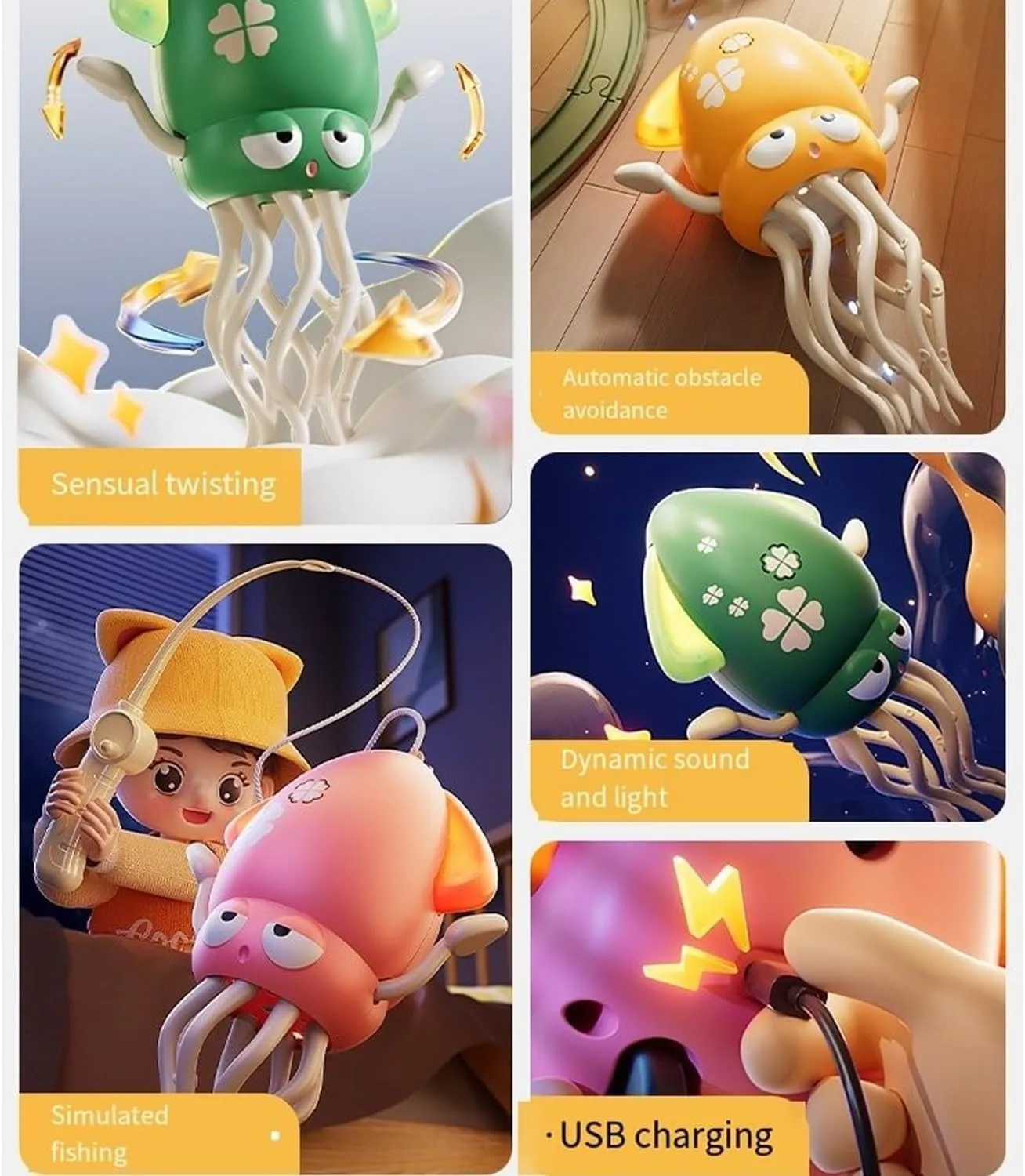 Dancing Octopus Toy, Smart Tentacle Explorer, 2025 New Electric Auto Avoid Crawling Octopus with Led,Electric Automatic Obstacle Avoidance Octopus (Pink)