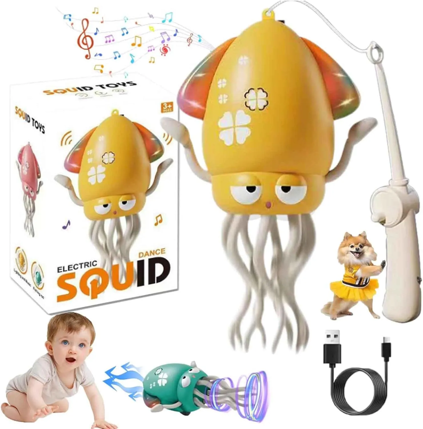 Dancing Octopus Toy, Wiggly Wonder Octopus with LED & Music, Smart Tentacle Explorer, Creative Crazy 8-Leg Action Crawling Octopus with Automatic Obstacle Avoidance and Fishing Rod for All Ages (#B)