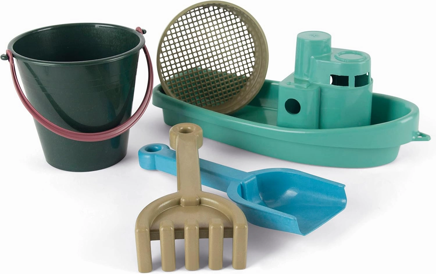 Dantoy: Blue Marine Toys - Boat & Sand Playset - 5pcs, Recycled Maritime Gear, Beach-Pool-Bath-Sandbox, Reusable Net Backpack, Kids & Toddlers Ages 2 
