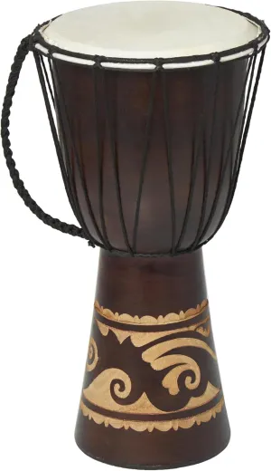 Deco 79 Wood Drum Handmade Decorative Sculpture Djembe Home Decor Statue with Rope Accents, Accent Figurine 9" x 10" x 16", Brown