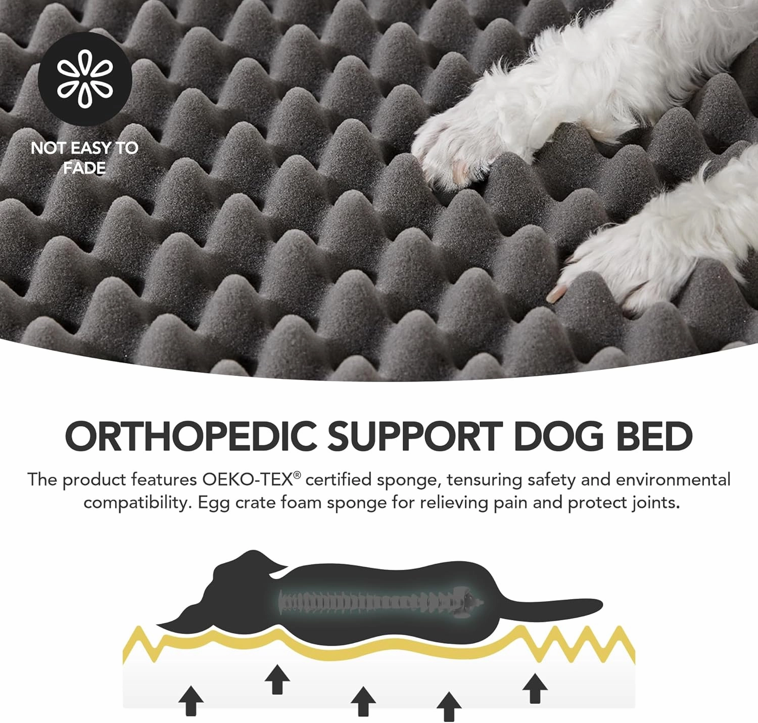 Deconovo Orthopedic Dog Bed with Anti-Slip Mat Design Removable Washable Cover Foam Pet Bed Mat, Pet Sleeping Mattress for Large, Medium, Small Dogs, 44x32x3 Inch, Light Grey