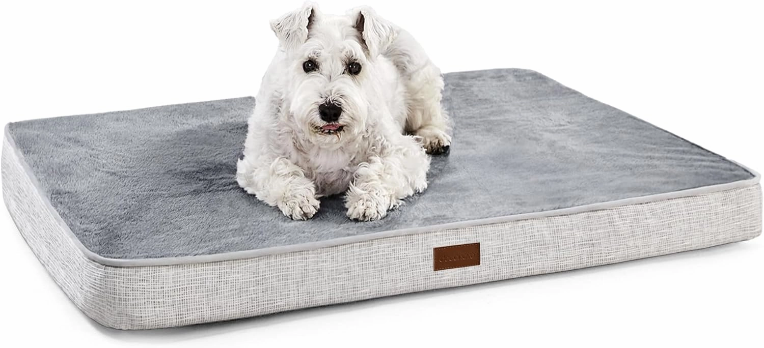 Deconovo Orthopedic Dog Bed with Anti-Slip Mat Design Removable Washable Cover Foam Pet Bed Mat, Pet Sleeping Mattress for Large, Medium, Small Dogs, 44x32x3 Inch, Light Grey