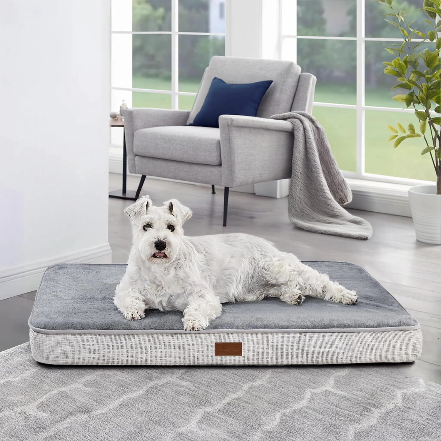Deconovo Orthopedic Dog Bed with Anti-Slip Mat Design Removable Washable Cover Foam Pet Bed Mat, Pet Sleeping Mattress for Large, Medium, Small Dogs, 44x32x3 Inch, Light Grey