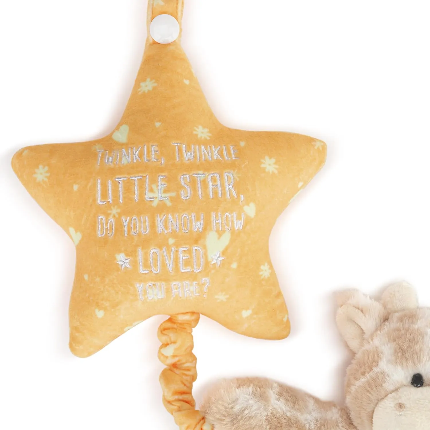 DEMDACO Musical Pull Toy 22 x 6 Inch Polyester, Soft Cuddly, Plush Stuffed Animal, Plays Twinkle, Twinkle, Little Star, Brown and Yellow, Giraffe