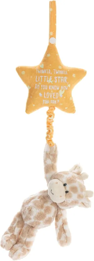 DEMDACO Musical Pull Toy 22 x 6 Inch Polyester, Soft Cuddly, Plush Stuffed Animal, Plays Twinkle, Twinkle, Little Star, Brown and Yellow, Giraffe