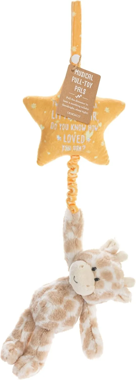 DEMDACO Musical Pull Toy 22 x 6 Inch Polyester, Soft Cuddly, Plush Stuffed Animal, Plays Twinkle, Twinkle, Little Star, Brown and Yellow, Giraffe
