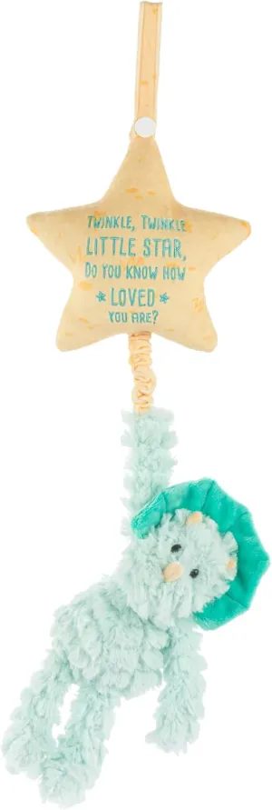 DEMDACO Musical Pull Toy 22 x 6 Inch Polyester, Soft Cuddly, Plush Stuffed Animal, Plays Twinkle, Twinkle, Little Star, Teal and Yellow, Triceratops