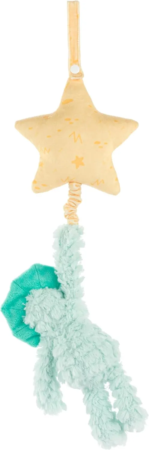 DEMDACO Musical Pull Toy 22 x 6 Inch Polyester, Soft Cuddly, Plush Stuffed Animal, Plays Twinkle, Twinkle, Little Star, Teal and Yellow, Triceratops