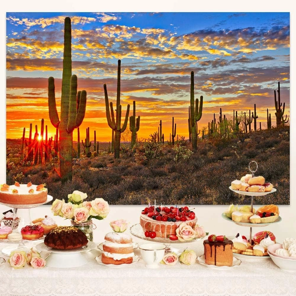 Desert Scenery Backdrop Cactus Photography Backdrops Desert Sunset Photo Backdrop Tourist Scenery Photo Backdrop Curtains (9X6FT)