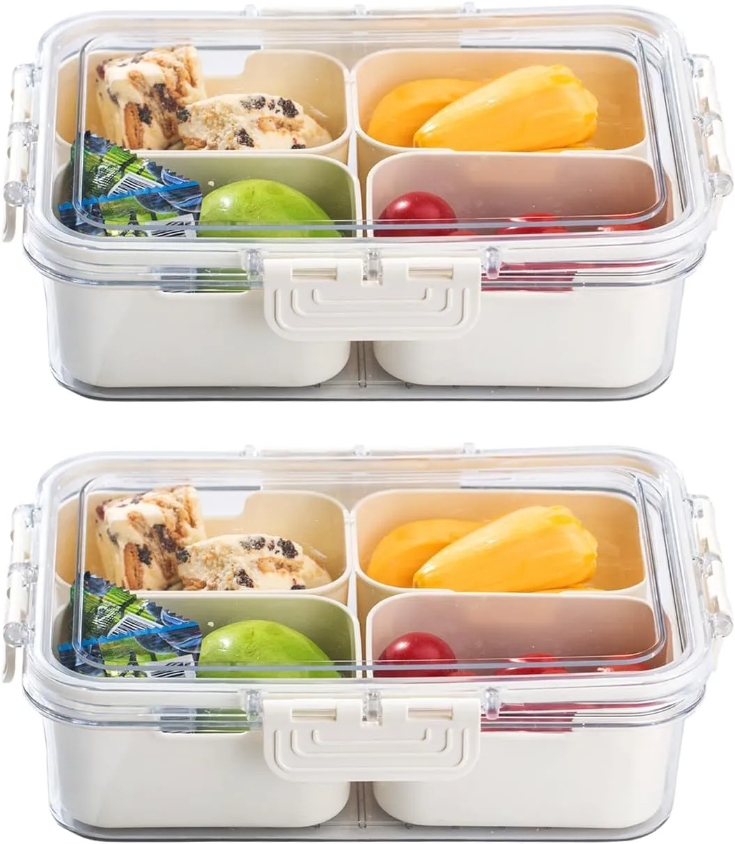 Divided Serving Tray with Lid-Snackle Box Charcuterie Container for Portable Snack Platters-Clear Organizer for Candy, lunch bento box,Perfect for Party,Travel(4 Compartments*2)