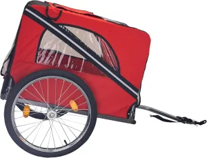 Dog Bike Trailer with 3 Entrances, Safety Flag, 8 Reflectors, 20 Inch Wheels for Medium and Small Dogs, Portable Folding Design, Red and Black