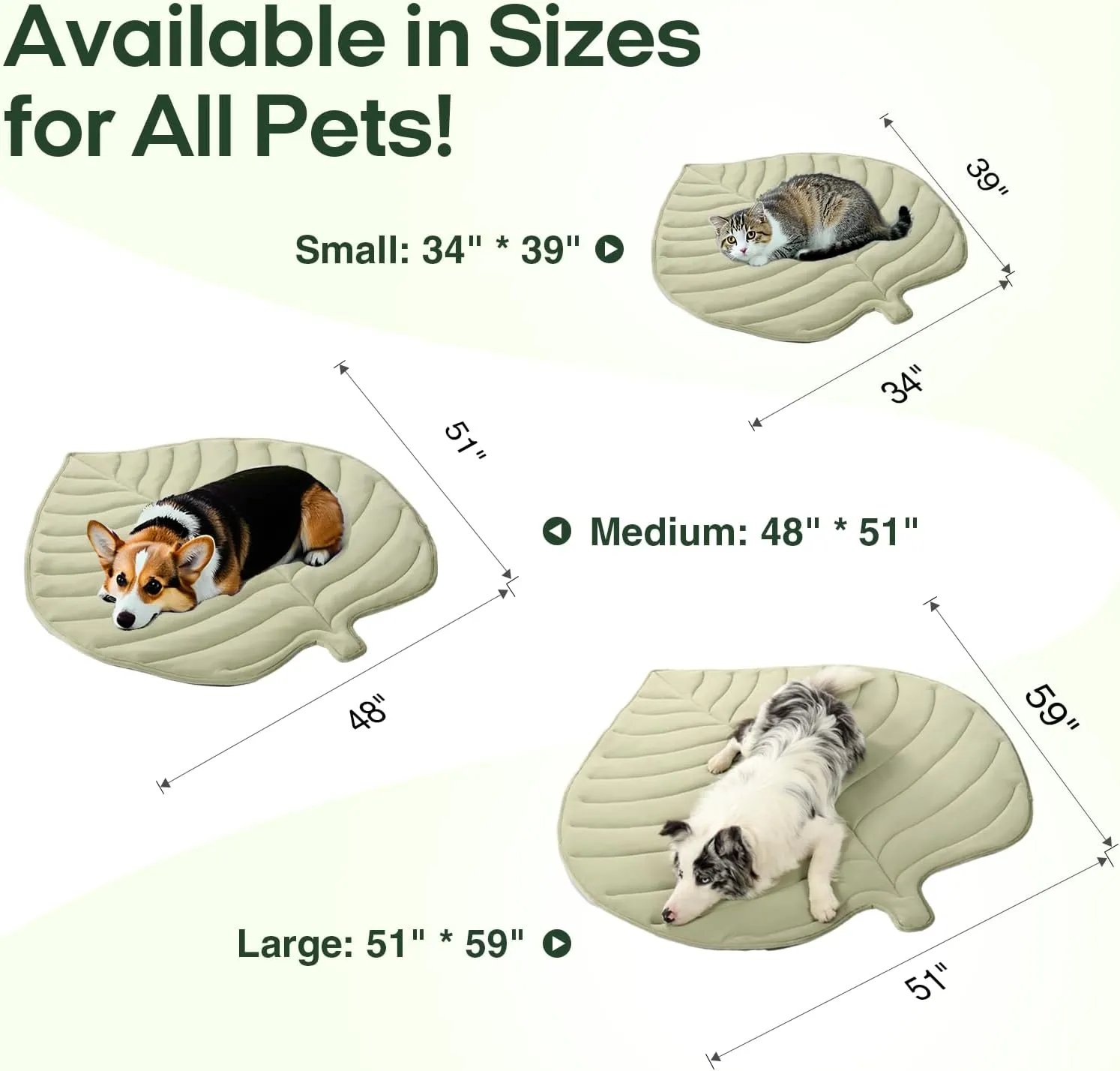 Dog Cooling Mat - Large Leaf Shaped, Washable, Non-Slip, Summer Pad for Dogs and Cats, Durable Cotton, Lightweight