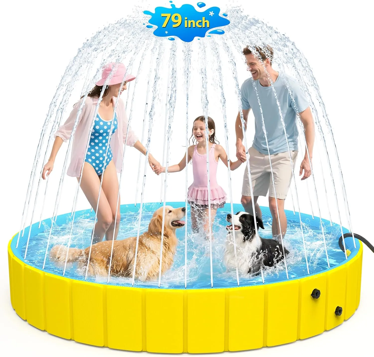 Dog Pool with Sprinkler, 79'' Foldable Dog Pools for Large Dogs, 2-in-1 Heavy Duty Cooling Bath Tub, PVC Non-Slip Pet Pool Outdoor Backyard Summer Toys,Portable Water Play for XL Dogs Puppies