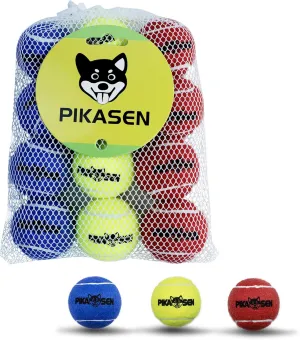 Dog Squeaky Tennis Balls for Pet Playing in 3 Sizes Premium Strong Dog & Puppy Balls for Training, Play, Exercise The Easiest Color for Dogs Red Yellow Blue (Small-12pack)