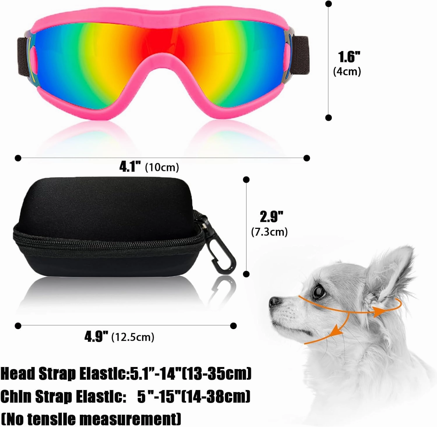 Dog Goggles Small Breed Dog Sunglasses with Adjustable for UV Protection Eyewear Doggy Doggie Puppy Glasses Anti-Fog Wind Dust Snowproof (Pink Frame Red Lens)