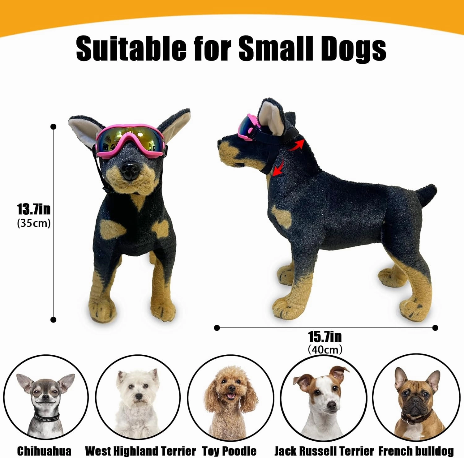 Dog Goggles Small Breed Dog Sunglasses with Adjustable for UV Protection Eyewear Doggy Doggie Puppy Glasses Anti-Fog Wind Dust Snowproof (Pink Frame Red Lens)