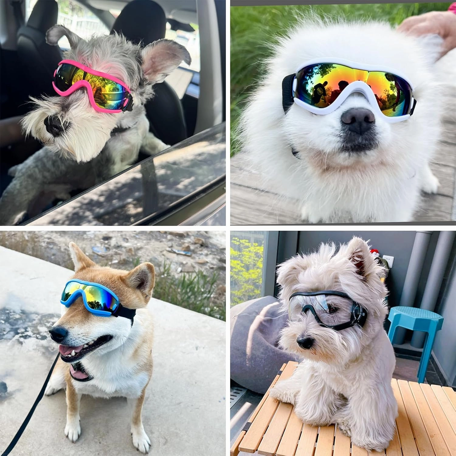 Dog Goggles Small Breed Dog Sunglasses with Adjustable for UV Protection Eyewear Doggy Doggie Puppy Glasses Anti-Fog Wind Dust Snowproof (Pink Frame Red Lens)