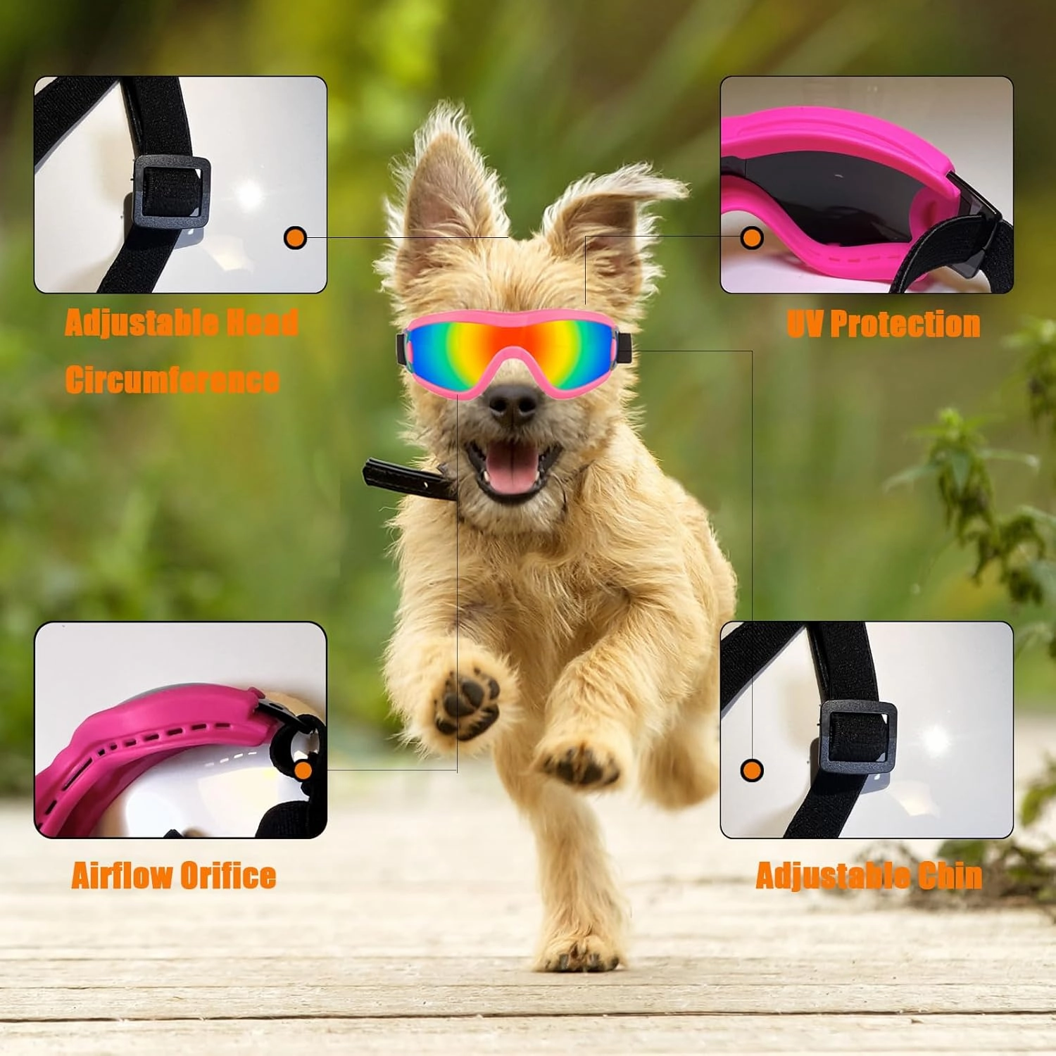 Dog Goggles Small Breed Dog Sunglasses with Adjustable for UV Protection Eyewear Doggy Doggie Puppy Glasses Anti-Fog Wind Dust Snowproof (Pink Frame Red Lens)